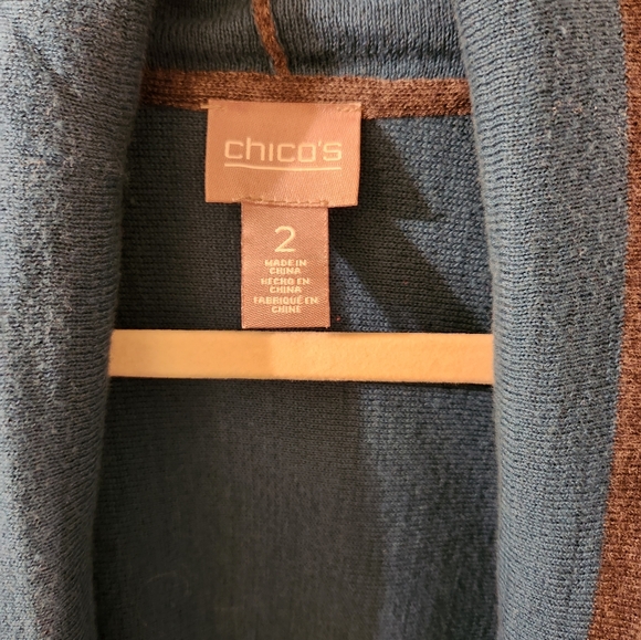 CHICO'S OPEN FRONT SWEATER GRAY AND TEAL COLOR CHICO'S SIZE 2 EXCELLENT CONDITIO - Picture 4 of 7